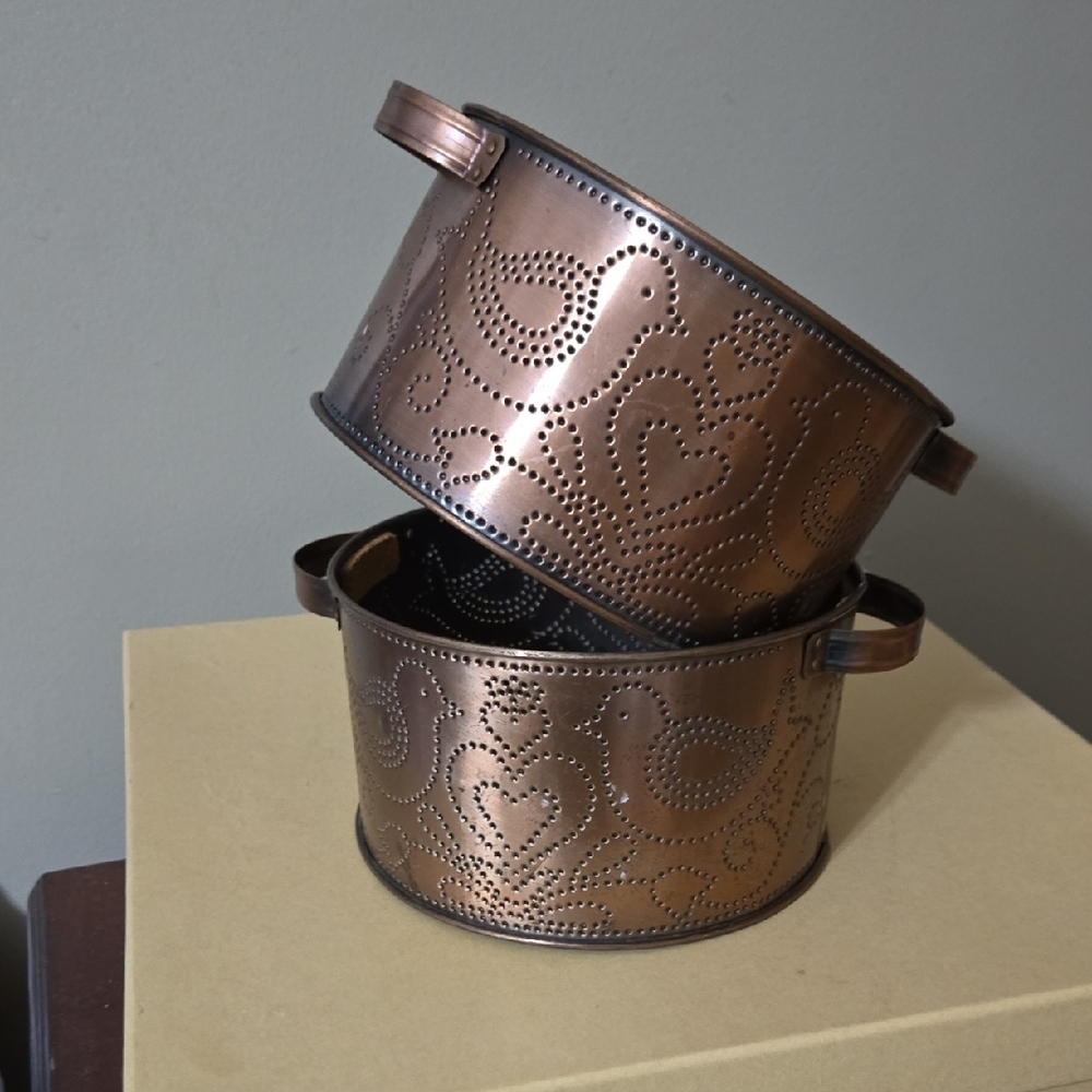 Copper Decorative Metal Punched Casserole Carrier with Handles Set of 2